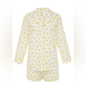 Marigot Lorient Block Print Short Pajama Set Yellow Jade Green Piping Org. $145